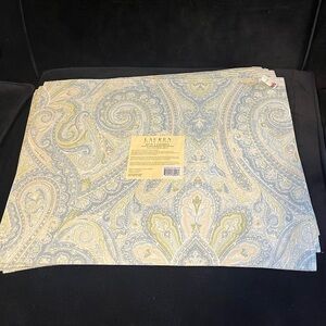 Lauren Ralph Lauren set/4 Placemats 100% Cotton pastel blue Paisley 14”x19” New